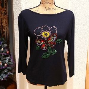 Belldini 3/4 sleeve sequin/beaded top